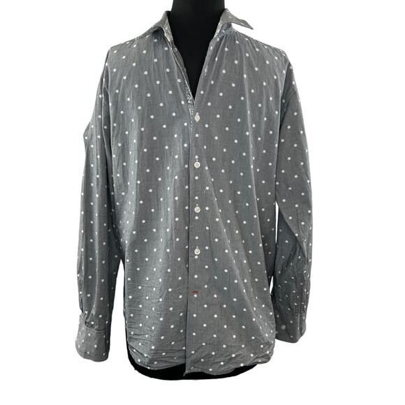 TALLIA Gray White Dotted Houndstooth Cotton Button-Down Mens Shirt Size L(16.5) - Picture 1 of 7